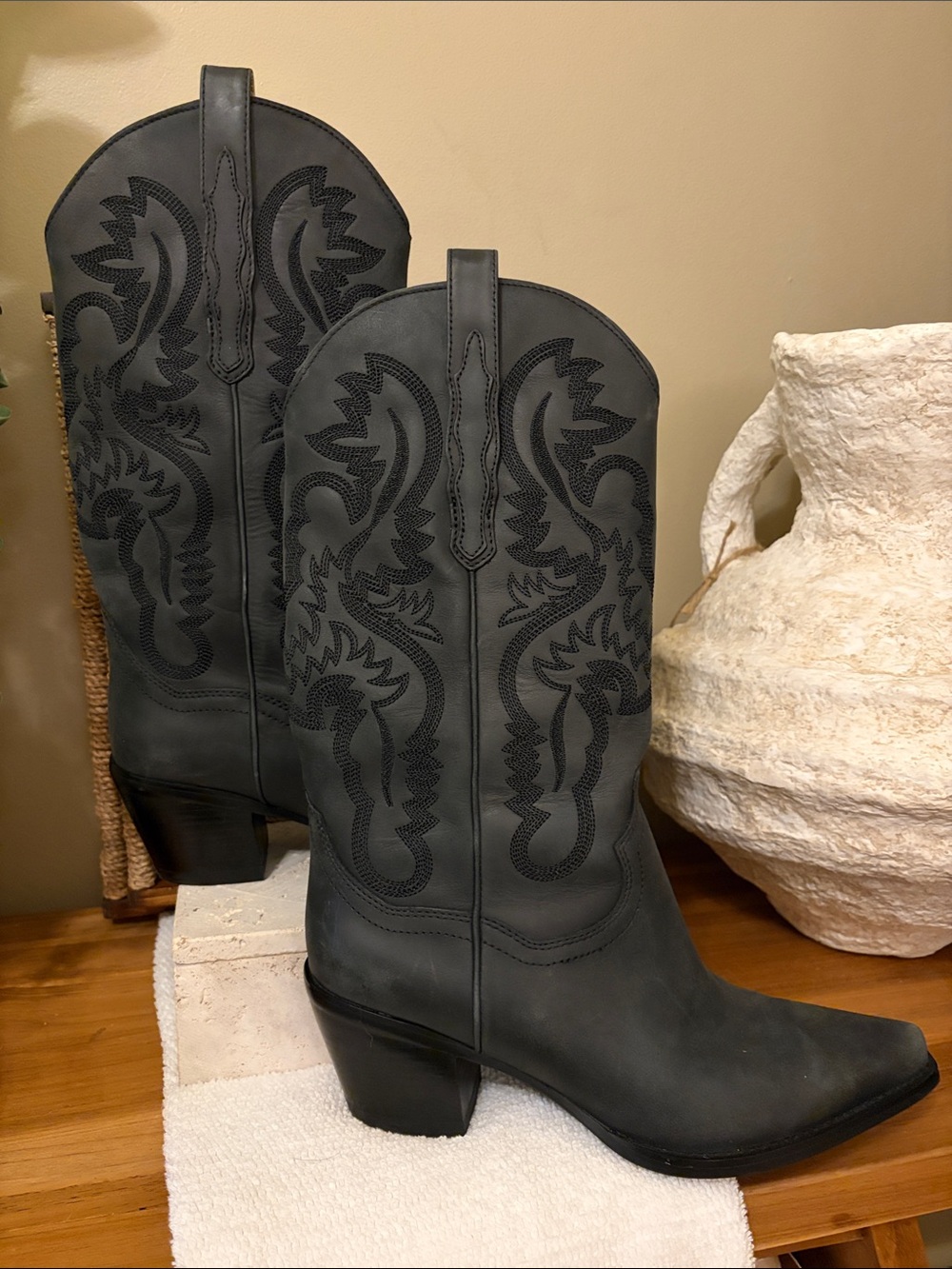 Jeffrey Campbell Black Embroidered Western Heeled Boots